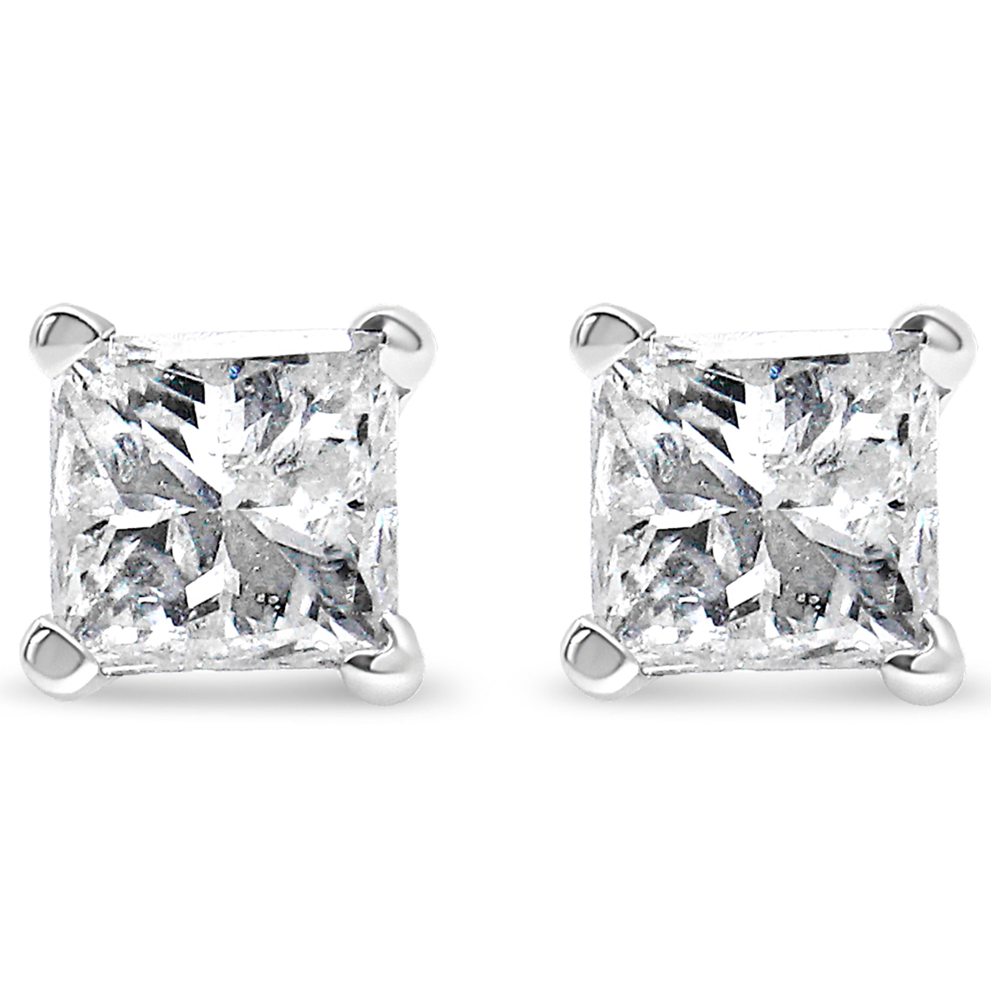 AGS Certified 14k White Gold 1.0 Cttw 4-Prong Set Princess-Cut Solitaire Diamond Push Back Stud Earrings for Women (E-F Color, I1-I2 Clarity) Bids.com