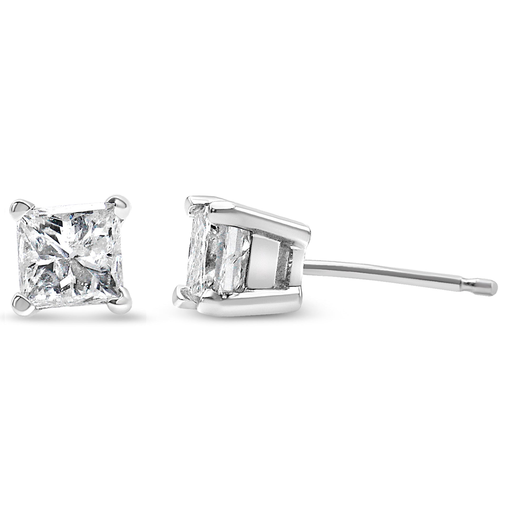 AGS Certified 2/5 Cttw Princess Cut Diamond 14K White Gold 4-Prong Solitaire Square Stud Earrings (L-M Color, I1-I2 Clarity) Bids.com