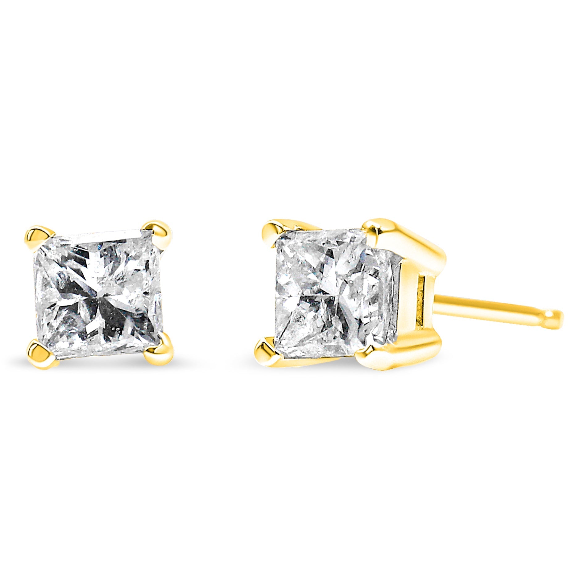 14K Yellow Gold Clarity Enhanced Princess Cut Diamond Certified Stud Earrings (0.50 cttw, H-I Color, I1-I2 Clarity) Bids.com