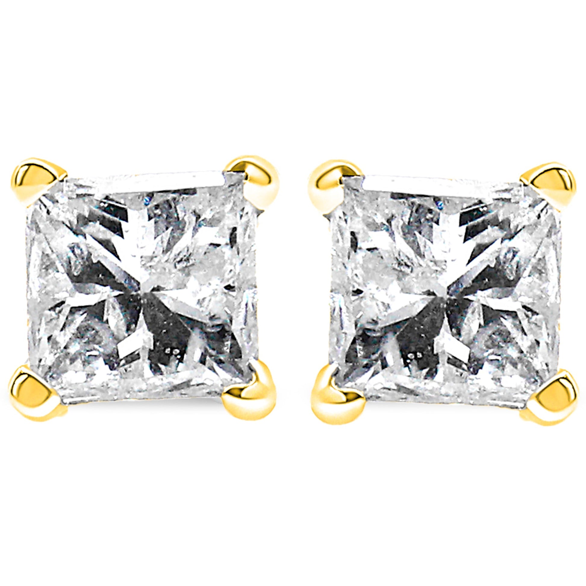 14K Yellow Gold 1/5 Cttw Princess-Cut Square Near Colorless Diamond Classic 4-Prong Solitaire Stud Earrings (I-J Color, I2-I3 Clarity) Bids.com
