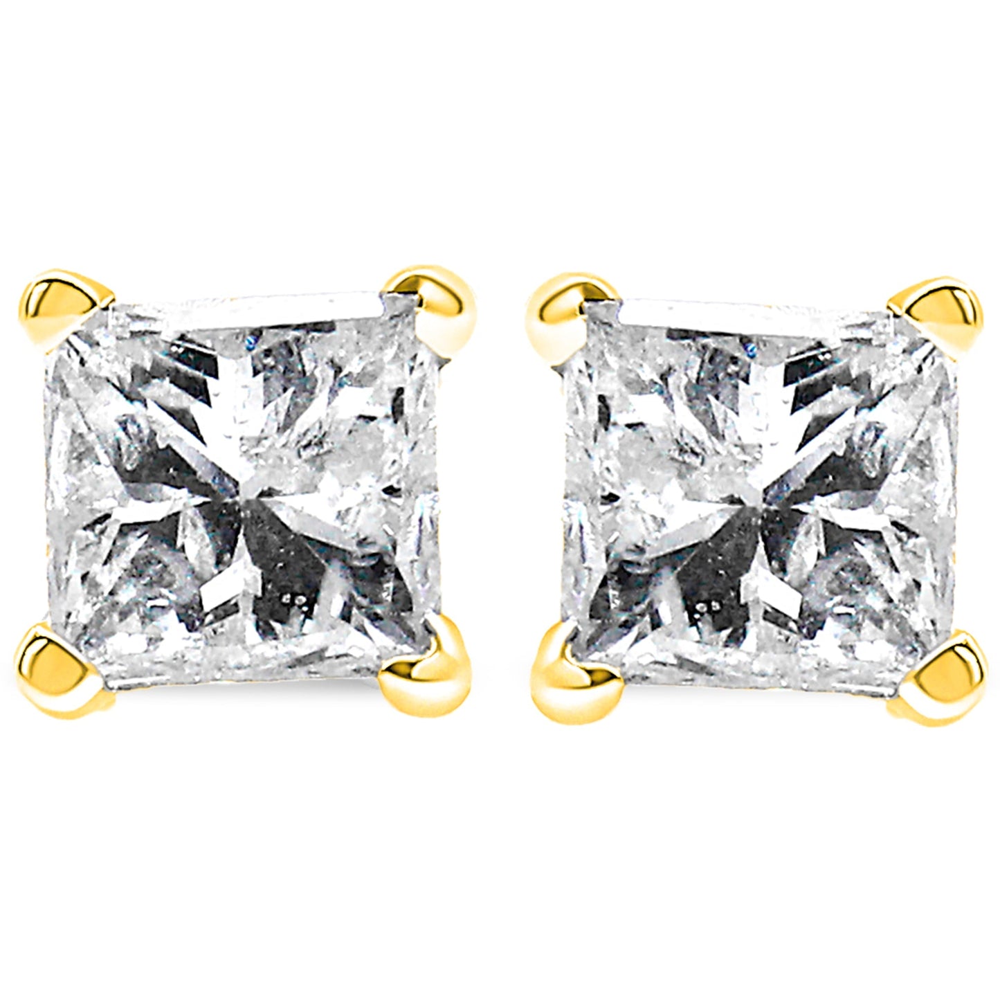 14K Yellow Gold 1/3 Cttw Princess-Cut Square Near Colorless Diamond Classic 4-Prong Solitaire Stud Earrings (J-K Color, I1-I2 Clarity) Bids.com