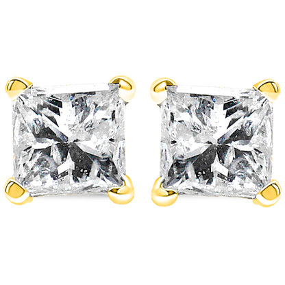 IGI Certified 14K Yellow Gold 1/4 Cttw Princess-Cut Diamond Solitaire Stud Earrings Bids.com