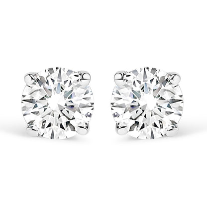 AGS Certified 14K White Gold 1.0 cttw 4-Prong Set Brilliant Round-Cut Solitaire Diamond Push Back Stud Earrings (F-G Color, I1-I2 Clarity) Bids.com