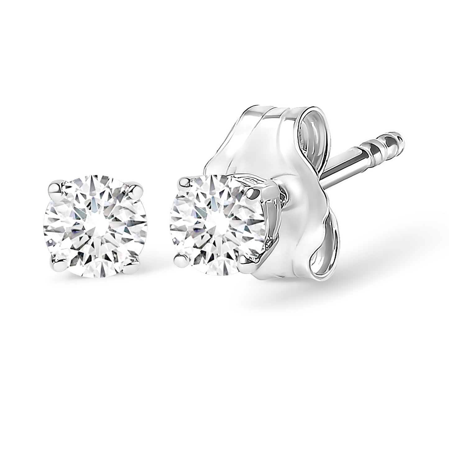 .925 Sterling Silver 1/2 Cttw Round Brilliant-Cut Lab Grown Diamond Classic 4-Prong Stud Earrings (F-G Color, VS1-VS2 Clarity) Bids.com