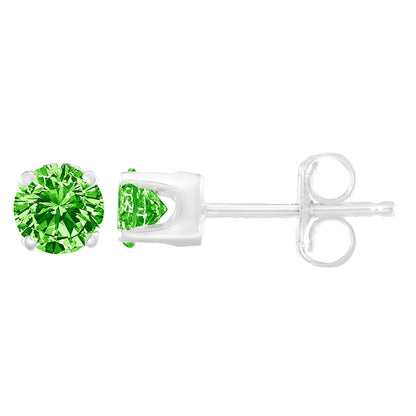 .925 Sterling Silver 1/5 Cttw Round Brilliant-Cut Green Diamond Classic 4-Prong Stud Earrings (Fancy Color-Enhanced, I2-I3 Clarity) Bids.com