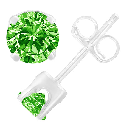 .925 Sterling Silver 1/5 Cttw Round Brilliant-Cut Green Diamond Classic 4-Prong Stud Earrings (Fancy Color-Enhanced, I2-I3 Clarity) Bids.com