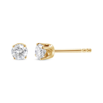 AGS Certified 14K Yellow Gold 1/2 Cttw 4 Prong Set Brilliant Round-Cut Solitaire Diamond Push Back Stud Earrings (O-P, Color, SI2-I1 Clarity) Bids.com