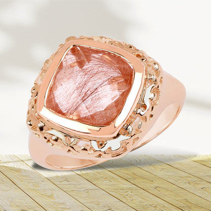14K Rose Gold Plated 3.25 Carat Genuine Pink Rutile .925 Sterling Silver Ring Bids.com