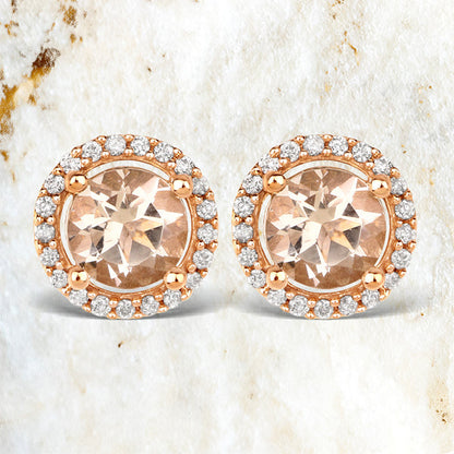 0.93 Carat Genuine Morganite and White Diamond 14K Rose Gold Earrings Bids.com
