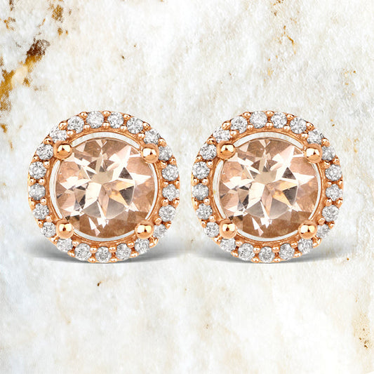 0.93 Carat Genuine Morganite and White Diamond 14K Rose Gold Earrings Bids.com
