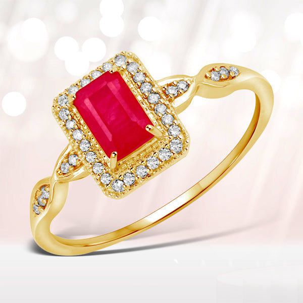0.75 Carat Genuine Ruby and White Diamond 14K Yellow Gold Ring Bids.com