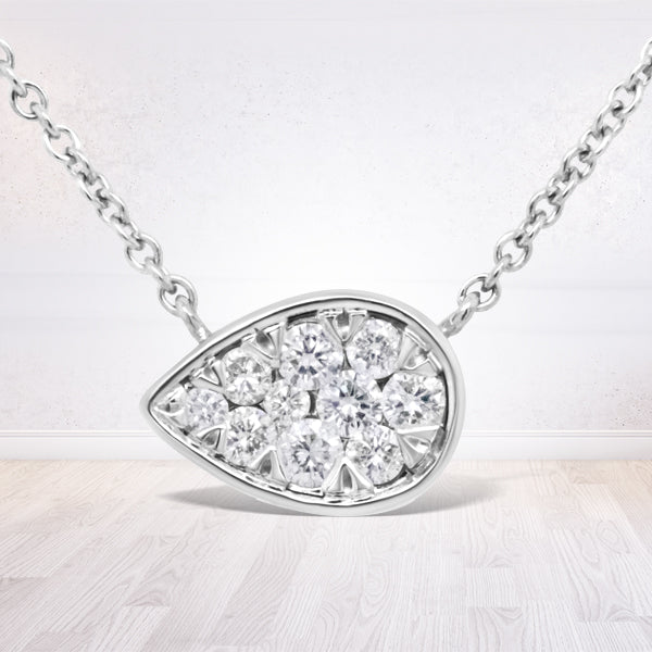 14K White Gold 1/4 Cttw Round Diamond Composite Teardrop Shape 18" Pendant Necklace - (G-H Color, SI2-I1 Clarity) Bids.com
