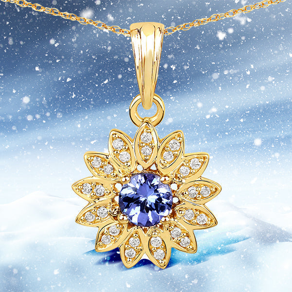 0.31 Carat Genuine Tanzanite and White Diamond 14K Yellow Gold Pendant Bids.com