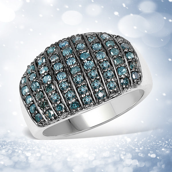 0.83 Carat Genuine Blue Diamond and White Diamond .925 Sterling Silver Ring Bids.com