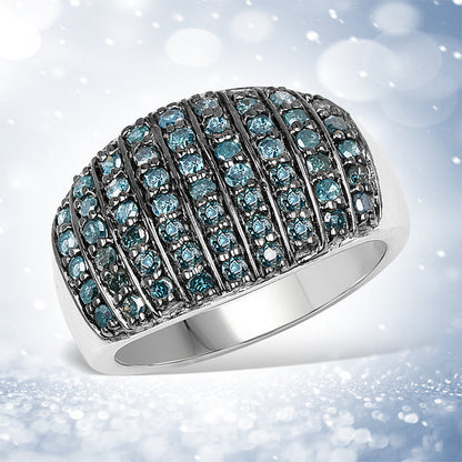 0.83 Carat Genuine Blue Diamond and White Diamond .925 Sterling Silver Ring Bids.com