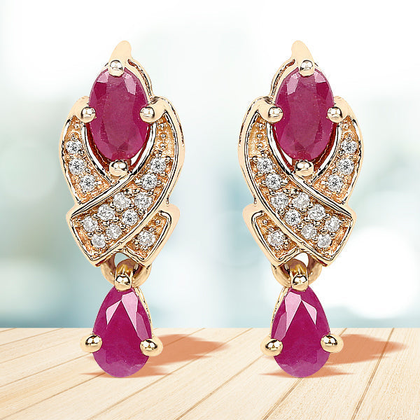 1.12 Carat Genuine Ruby and White Diamond 14K Yellow Gold Earrings Bids.com