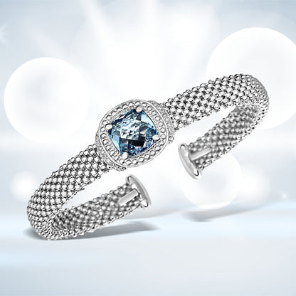 Popcorn Texture Cuff Bangle with Blue Topaz and Diamonds in Sterling Silver Bids.com
