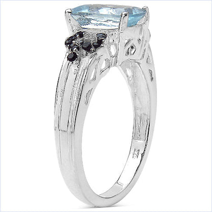 1.92 Carat Genuine Aquamarine & Black Spinel .925 Sterling Silver Ring Bids.com