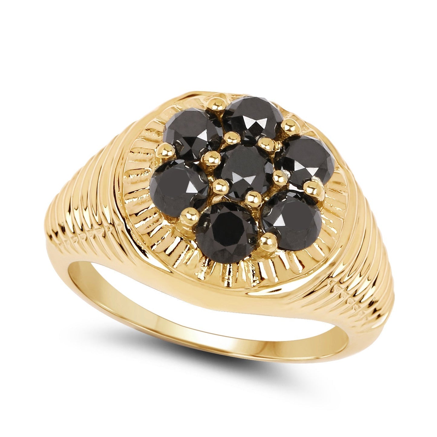 14K Yellow Gold Plated 1.40 Carat Genuine Black Diamond .925 Sterling Silver Ring Bids.com