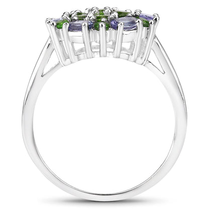 2.03 Carat Genuine Tanzanite and Chrome Diopside .925 Sterling Silver Ring Bids.com