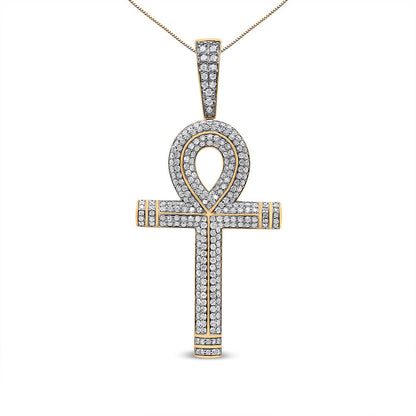 10K Yellow Gold 1 7/8 Cttw Round Diamond Ankh Cross Pendant Necklace for Men (H-I Color, SI1-SI2 Clarity) - NO CHAIN INCLUDED Bids.com