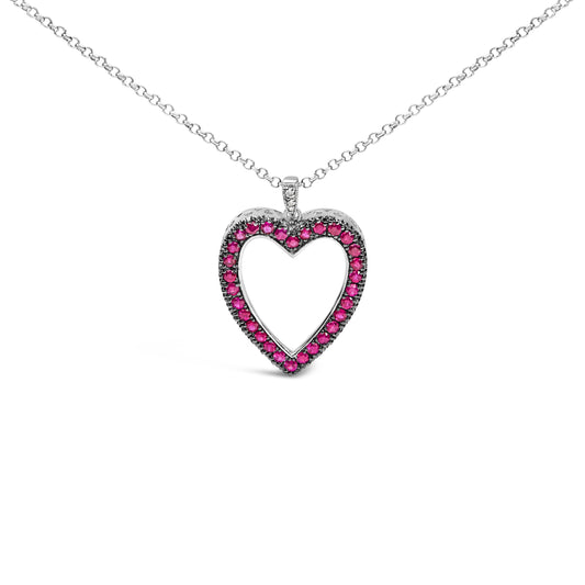 18K 1/3 Cttw Diamond and Red Ruby Open Heart with Black Rhodium 18" Pendant Necklace (G-H Color, VS2-SI1 Clarity) Bids.com