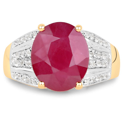 14K Yellow Gold Plated 5.49 Carat Glass Filled Ruby and White Topaz .925 Sterling Silver Ring Bids.com