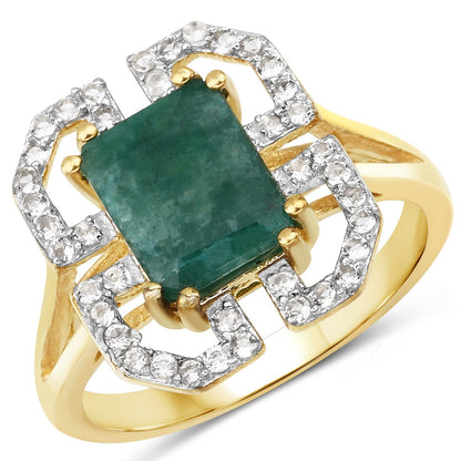 2.55 Carat Dyed Emerald and White Topaz .925 Sterling Silver Ring Bids.com
