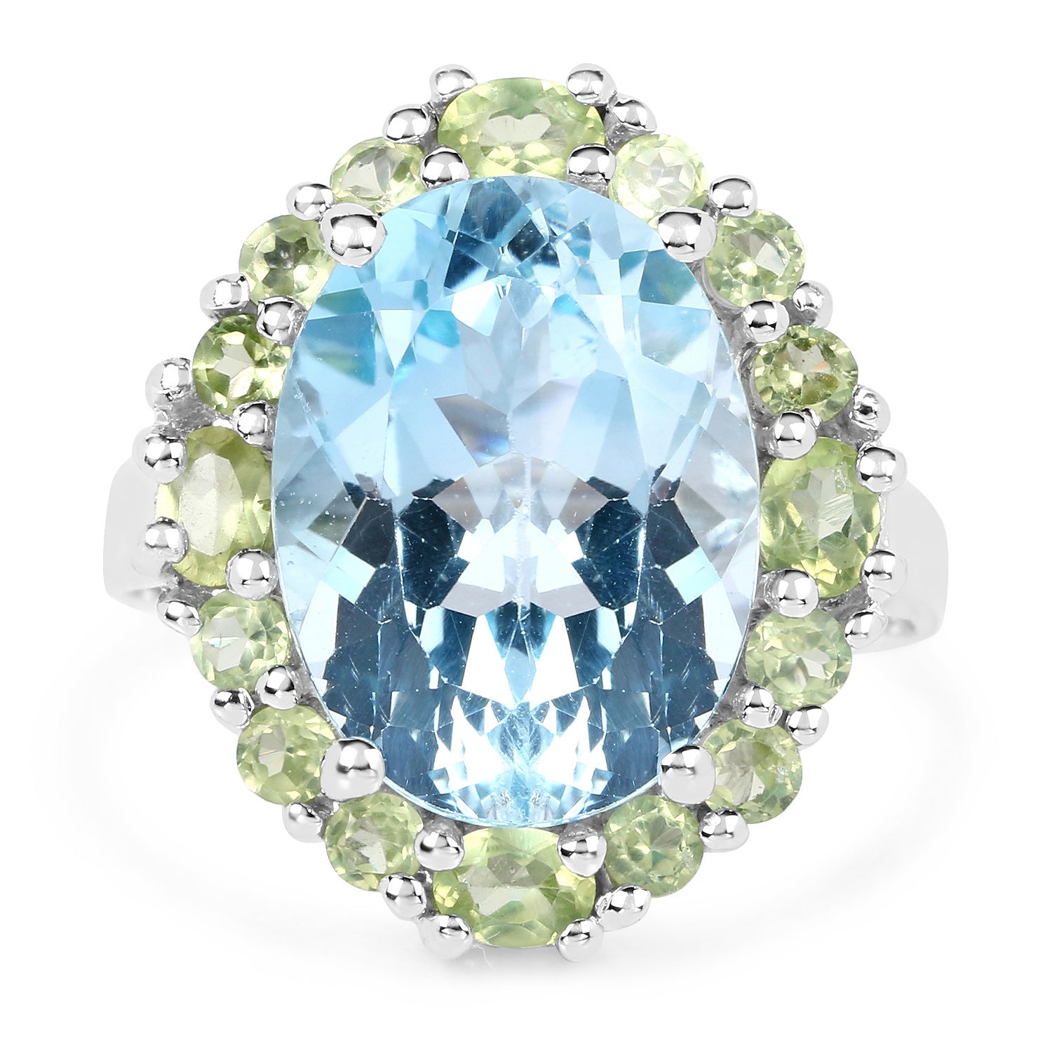 12.77 Carat Genuine Blue Topaz and Peridot .925 Sterling Silver Ring Bids.com