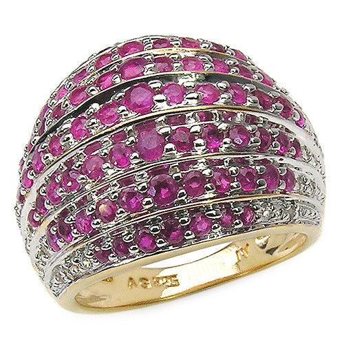 14K Yellow Gold Plated 2.94 Carat Genuine Ruby & White Topaz .925 Sterling Silver Ring Bids.com