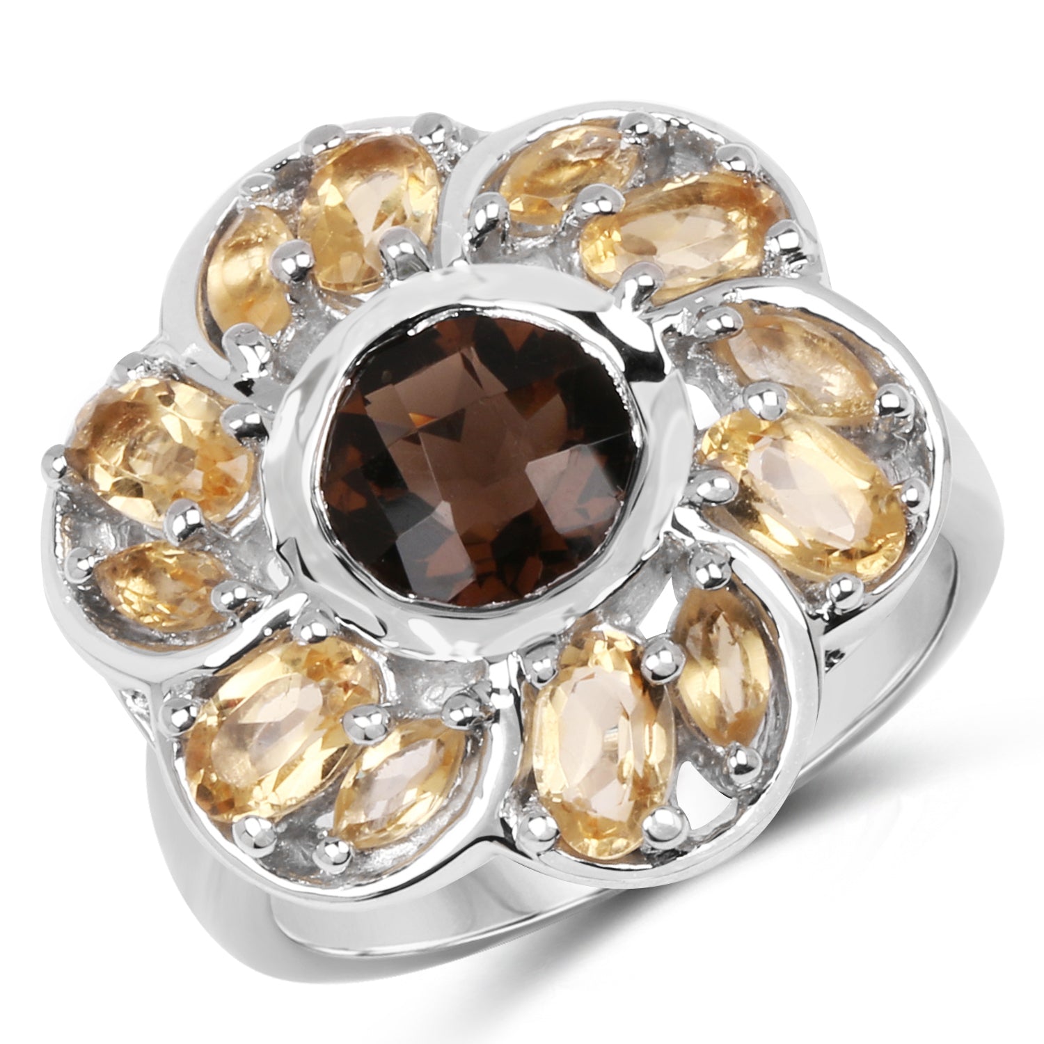 3.46 Carat Genuine Smoky Quartz & Citrine .925 Sterling Silver Ring Bids.com