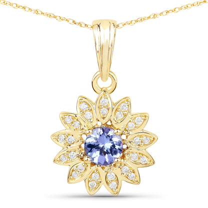0.31 Carat Genuine Tanzanite and White Diamond 14K Yellow Gold Pendant Bids.com