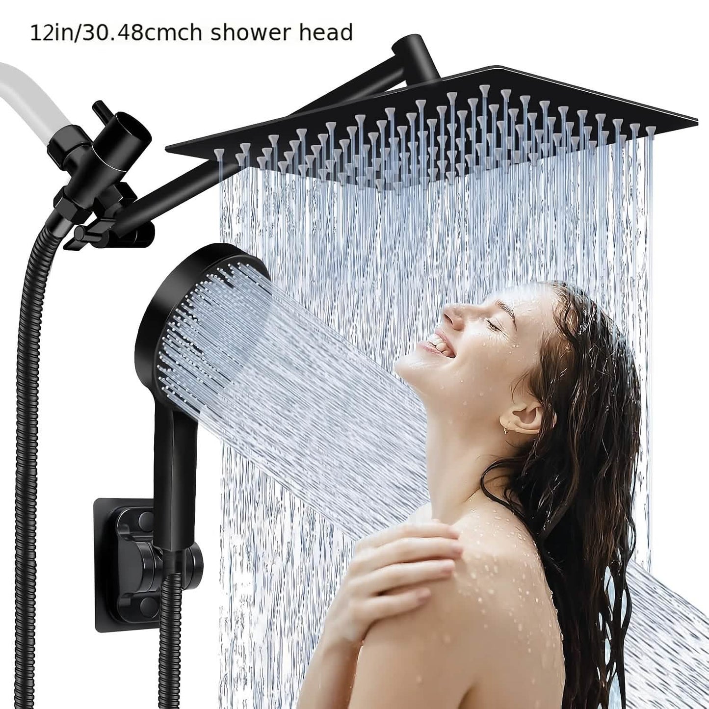 High Pressure Rainfall & Handheld Shower Head – Adjustable, Chrome/Black DailySale