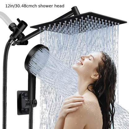 High Pressure Rainfall & Handheld Shower Head – Adjustable, Chrome/Black DailySale
