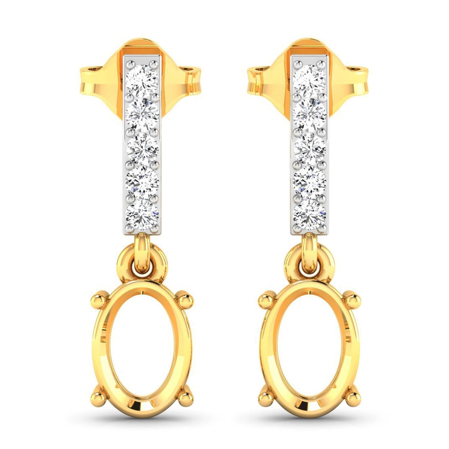 0.14 Carat Genuine White Diamond 14K Yellow Gold Semi Mount Earrings - holds 7x5mm Oval Gemstones Bids.com