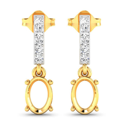 0.14 Carat Genuine White Diamond 14K Yellow Gold Semi Mount Earrings - holds 7x5mm Oval Gemstones Bids.com