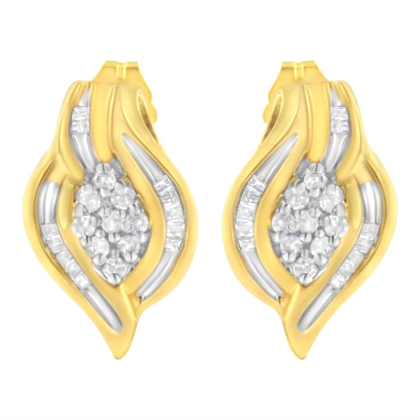 10K Yellow Gold 1/3 cttw Round-Cut Diamond Cluster and Swirl Stud Earrings (J-K Clarity, I2-I3 Color) Bids.com