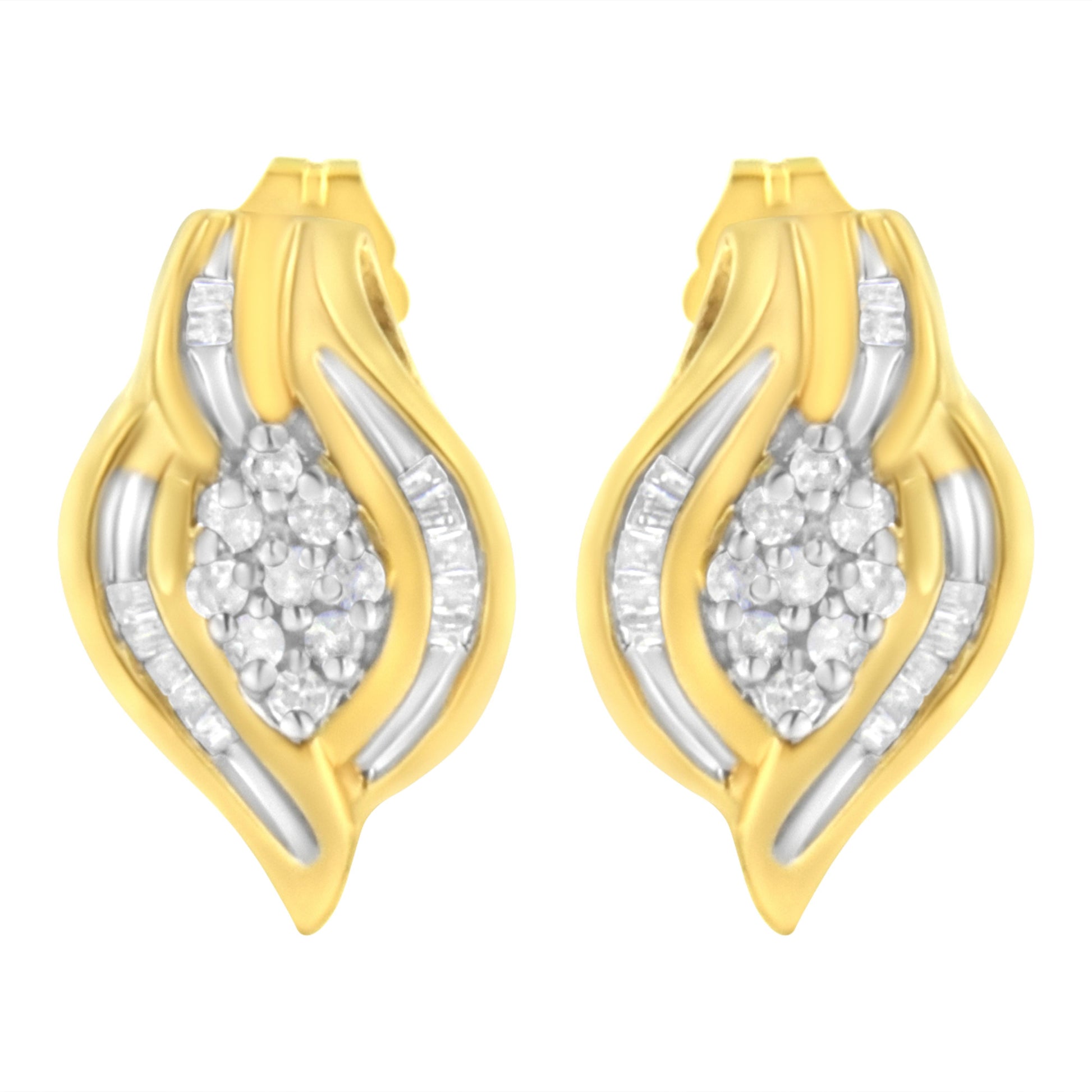 10K Yellow Gold 1/3 cttw Round-Cut Diamond Cluster and Swirl Stud Earrings (J-K Clarity, I2-I3 Color) Bids.com