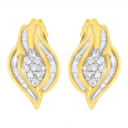 10K Yellow Gold 1/3 cttw Round-Cut Diamond Cluster and Swirl Stud Earrings (J-K Clarity, I2-I3 Color) Bids.com