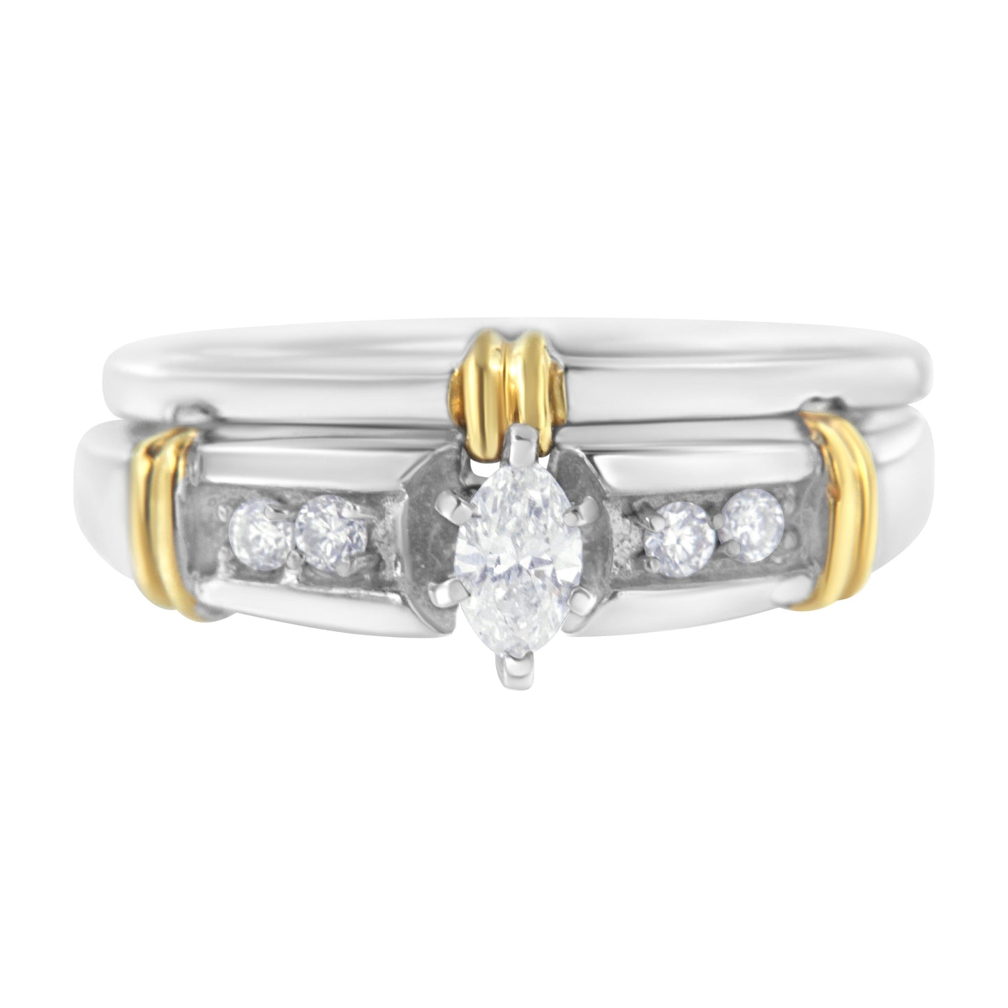 14K Yellow and White Gold 1/3 Cttw Marquise Diamond Cocktail Engagement Ring Set (H-I Color, SI1-SI2 Clarity) - Size 7 Bids.com