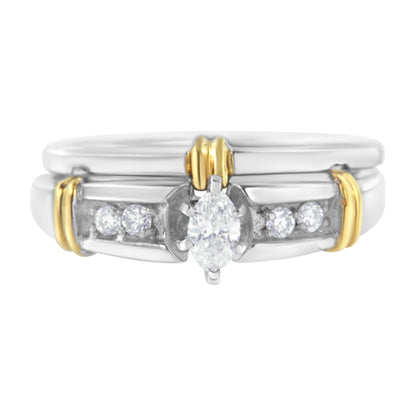 14K Yellow and White Gold 1/3 Cttw Marquise Diamond Cocktail Engagement Ring Set (H-I Color, SI1-SI2 Clarity) - Size 7 Bids.com