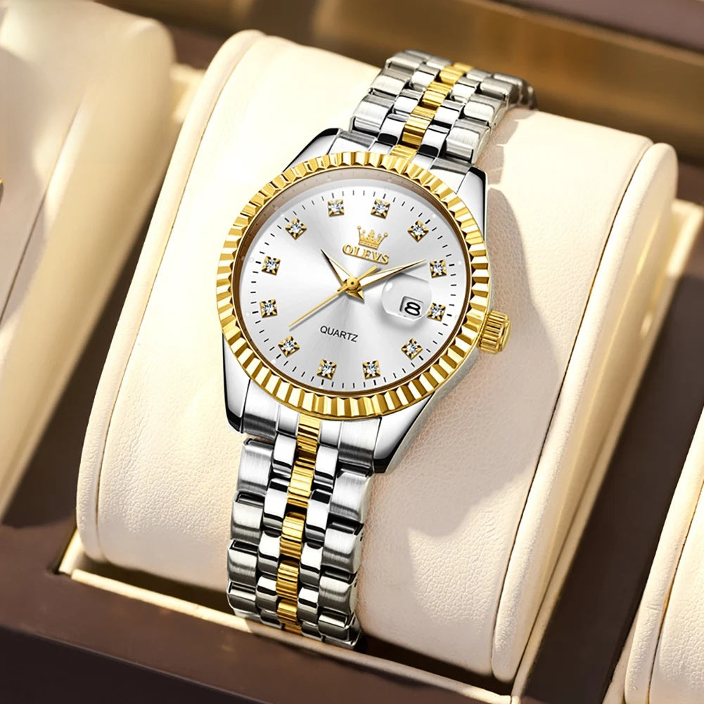Women's Gold Stainless Steel Watch 33mm Luminous Date BandsCo Straps