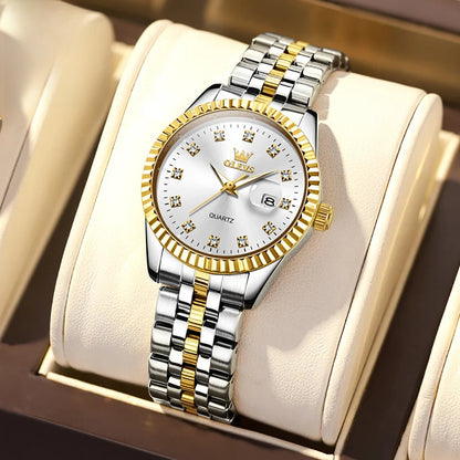 Women's Gold Stainless Steel Watch 33mm Luminous Date BandsCo Straps