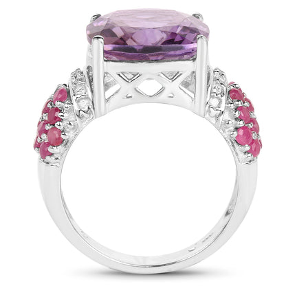 6.55 Carat Genuine Amethyst, Ruby and White Topaz .925 Sterling Silver Ring Bids.com