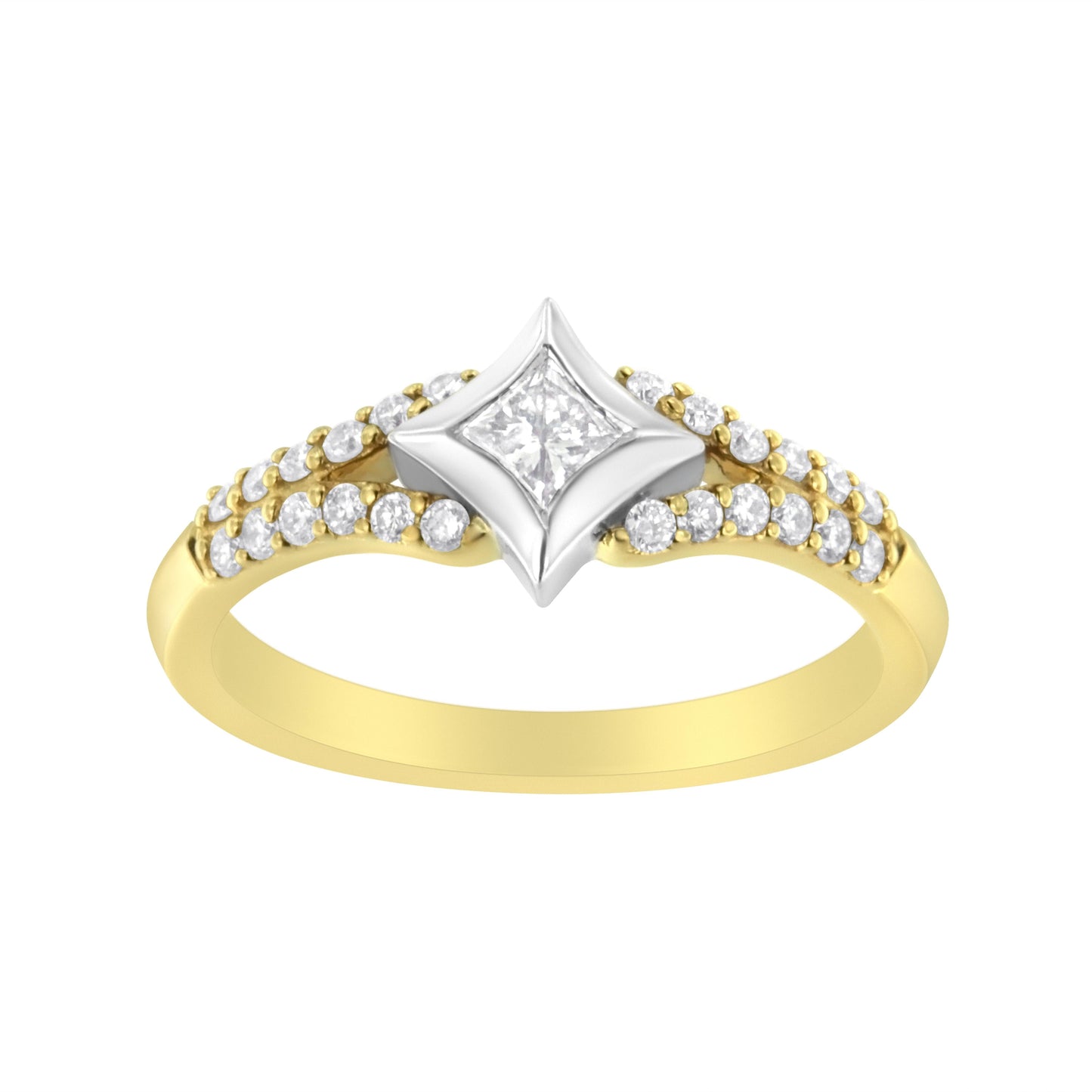 10K Two Tone Color 1/2 Cttw Diamond Kite and Split Shank Ring (H-I Color,SI2-I1 Clarity) Bids.com
