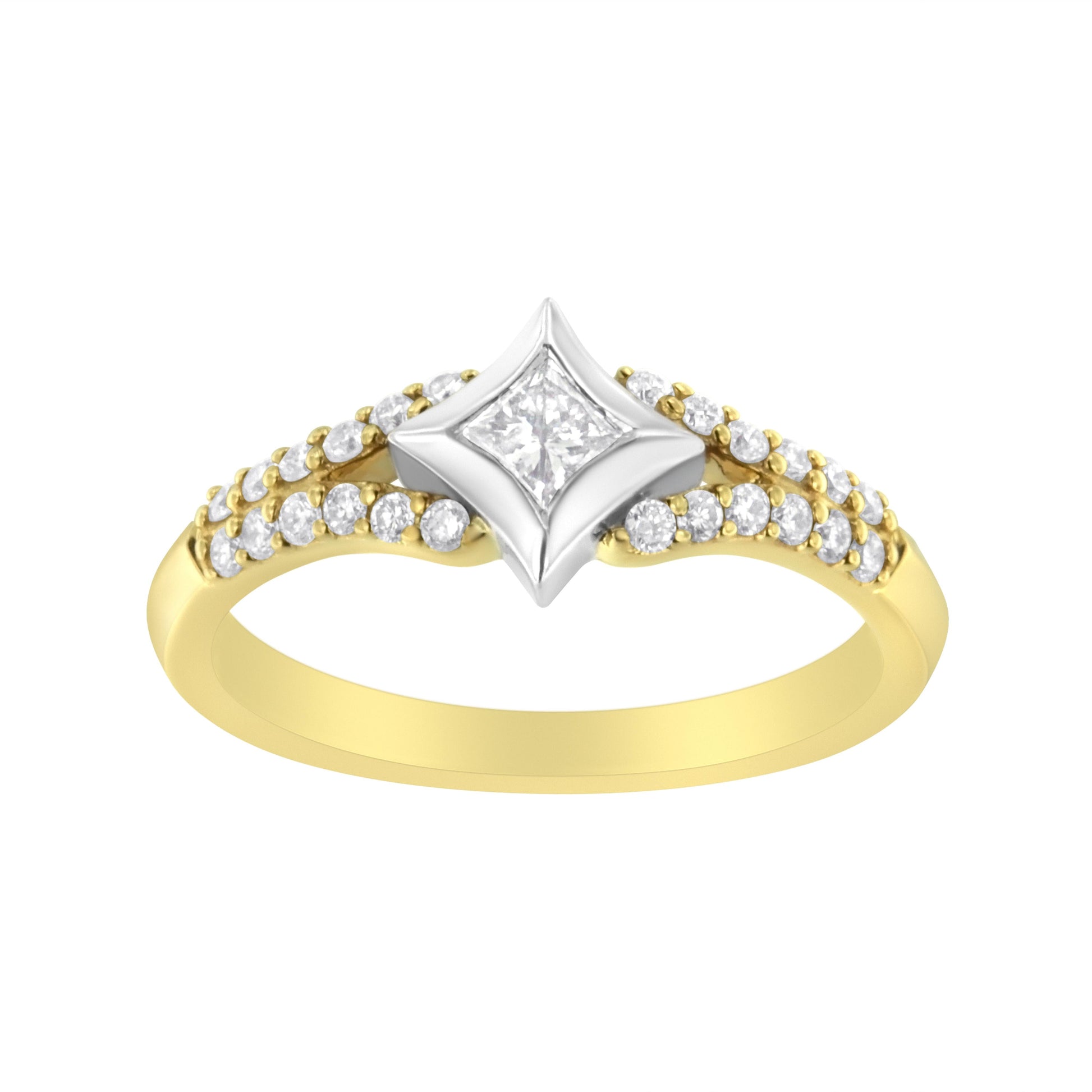10K Two Tone Color 1/2 Cttw Diamond Kite and Split Shank Ring (H-I Color,SI2-I1 Clarity) Bids.com