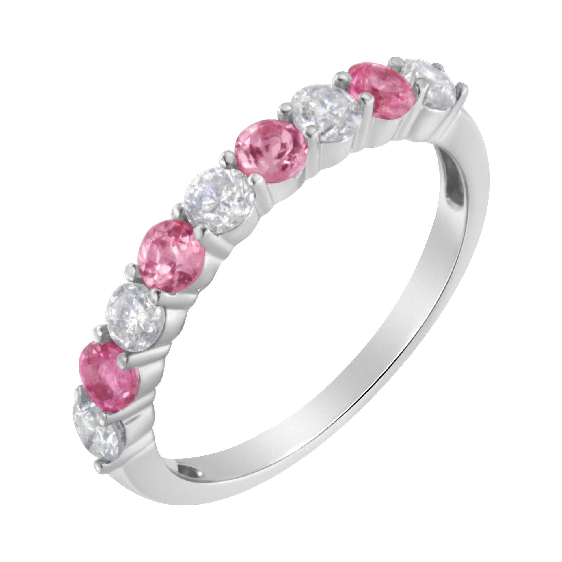 10KT White Gold 1/2 cttw Diamond and 3MM Created Blue Sapphire Gemstone Band Ring (H-I, I1-I2) - Size 7 Bids.com