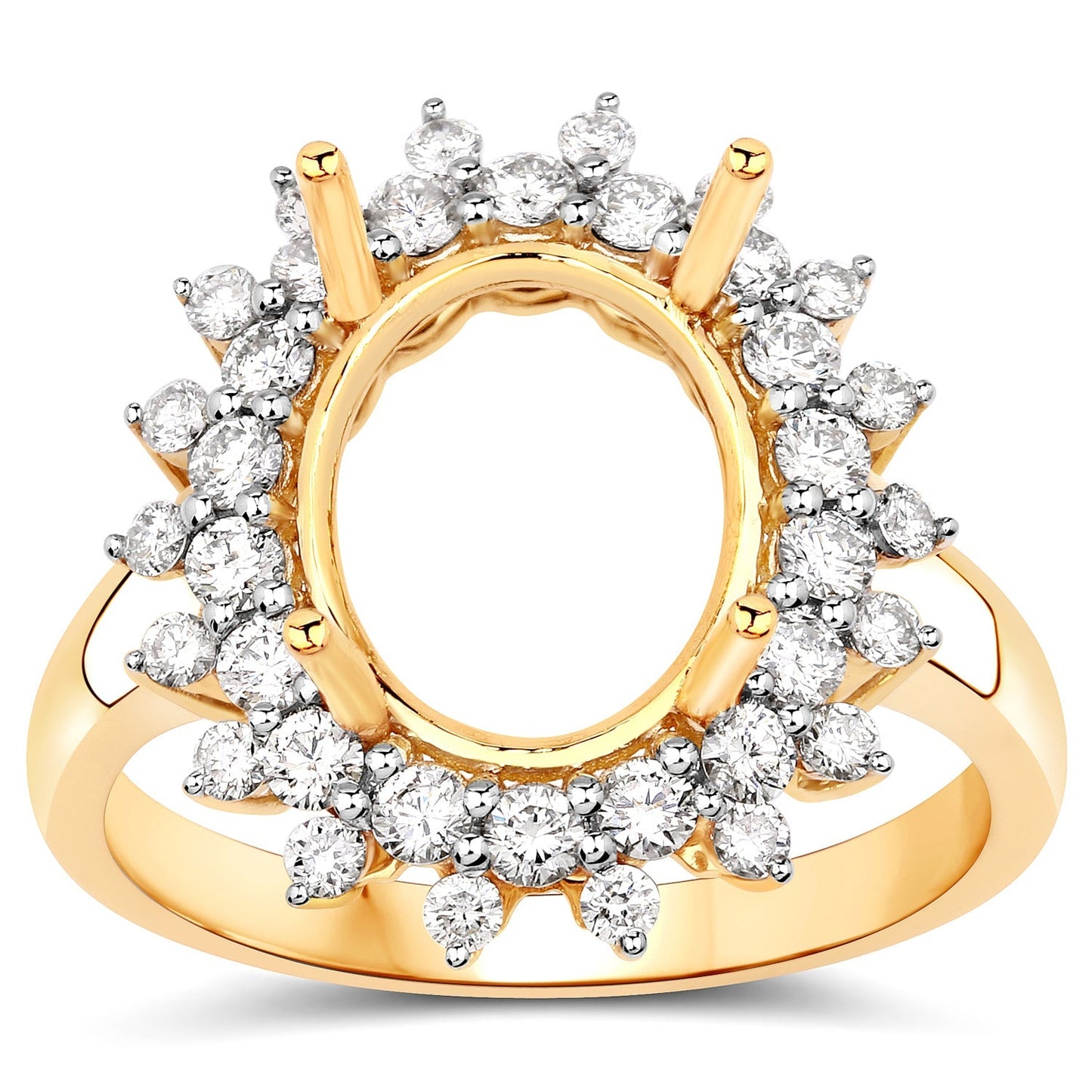 0.79 Carat Genuine White Diamond 14K Yellow Gold Semi Mount Ring - holds 11x9mm Oval Gemstone Bids.com