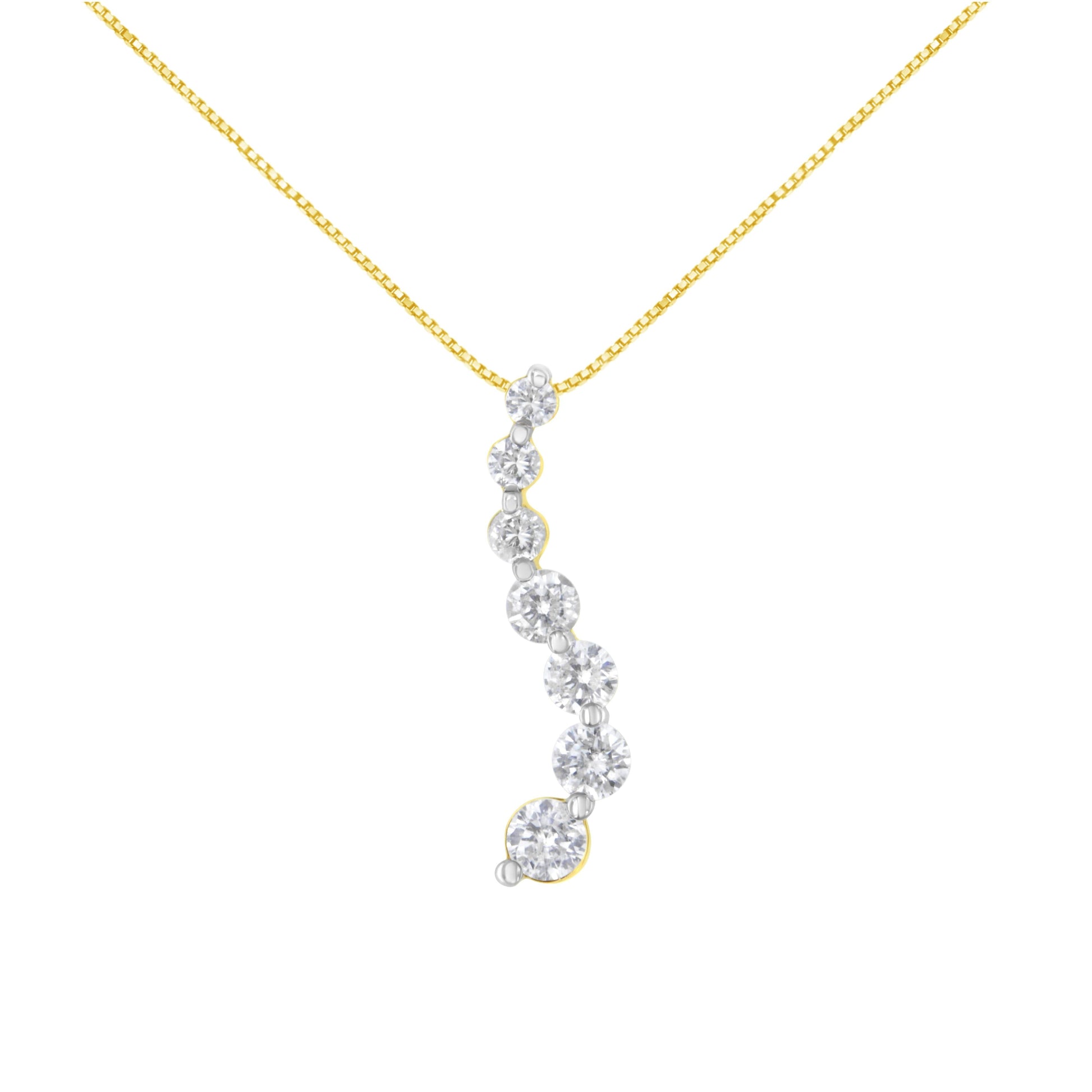 AGS Certified 14K Yellow Gold 2.0 Cttw Baguette and Brilliant Round-Cut Diamond Journey 18" Pendant Necklace (F-G Color, I1-I2 Clarity) Bids.com