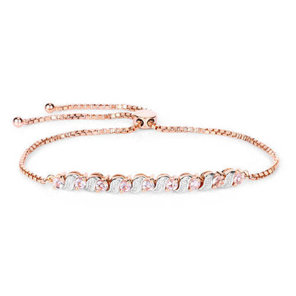 0.89 Carat Genuine Morganite and White Topaz .925 Sterling Silver Bracelet Bids.com